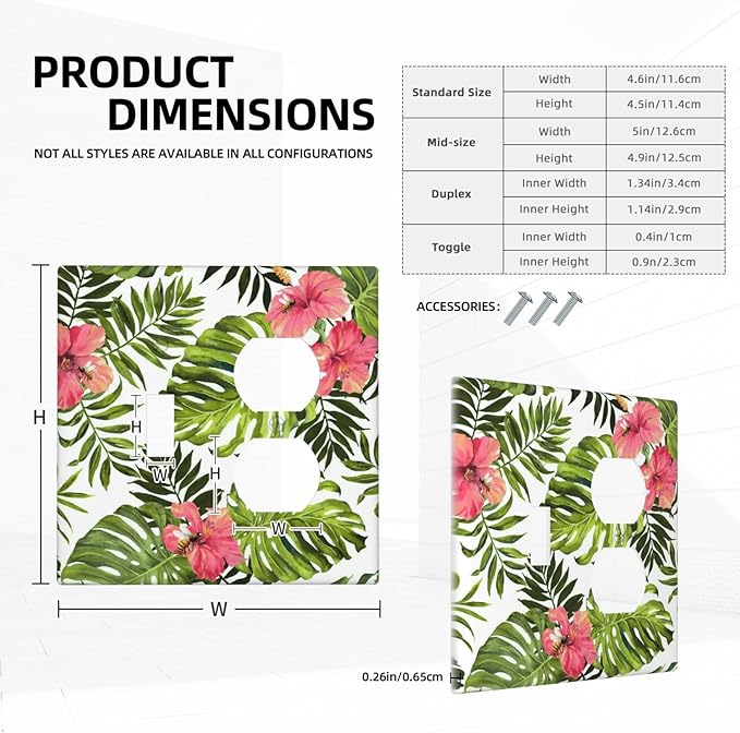 Outlet Covers Tropical Plant Green Palm 2 Gang Combination 1 Toggle/1 Duplex Light Switch Cover Decorative Gfci Wall Plate Electrical Receptacle Switchplate Faceplate for Bathroom Decor