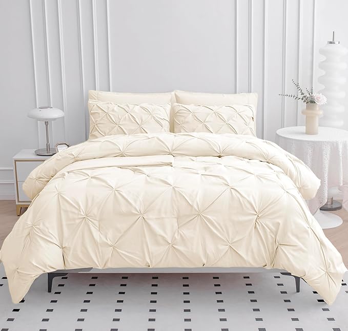 LANE LINEN Cal King Size Comforter Set - 7 Pieces Cal King Size Bed in A Bag, Cal King Bedding Sets with Comforters, Sheets, Pillowcases & Shams, Bedding Set - Ivory