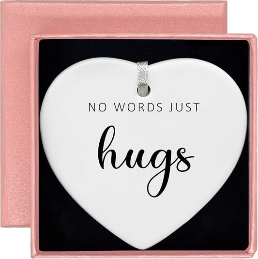 Heart Shaped Christmas Ornament-Inspirational Motivational Encouragement Gift-Thinking of You Get Well Soon Recovery Sympathy Present No Words Just Hugs Ceramic Keepsake