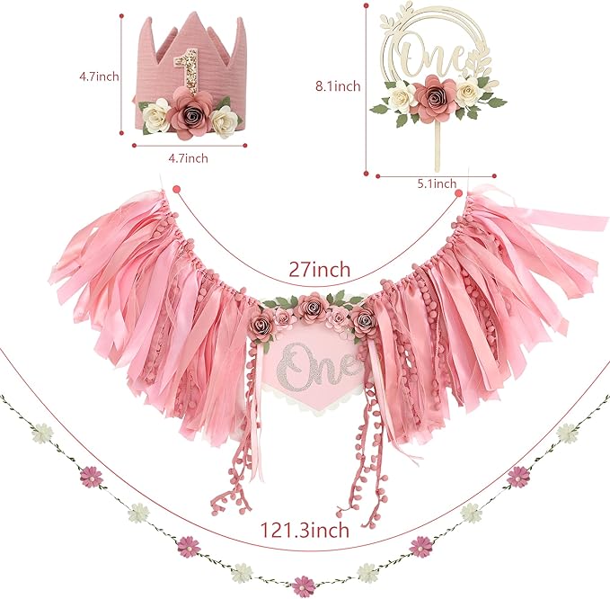 Wildflower 1st High Chair Banner Birthday Party Decorations For Girl Flower One 1st Birthday Decoration