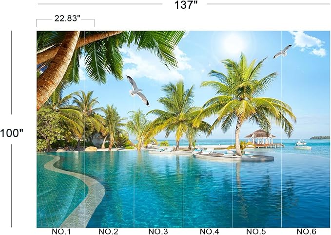 Palm Trees and Blue Sky Summer Island Wall Mural Wallpaper for Bedroom 137" x 100"