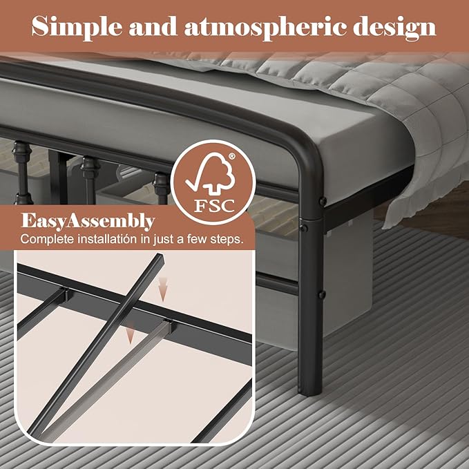 Metal Full Size Bed Frames with Headboard, 1500 Lbs Heavy Duty Bed Frames Noise-Free Design & 12" Underbed Storage,No Box Spring Needed/Tool-Free 30 Mins Assembly
