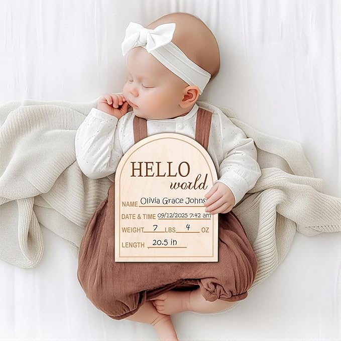 Monthly Baby Milestone Wooden Signs, Double-Sided Bow-Themed Baby Milestone Discs with Hello World & My First Holiday Designs – Cute Baby Announcement Sign & Photoshoot Props for Boys and Girls (Bow)