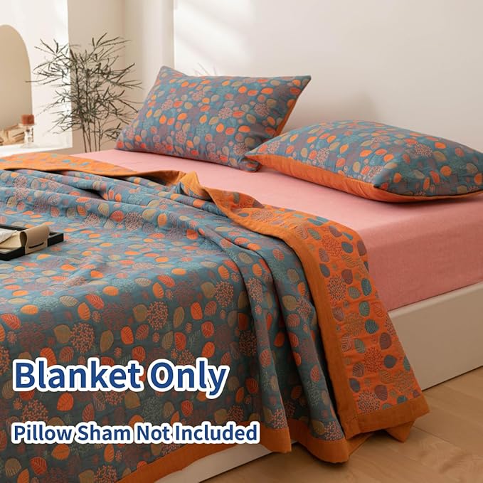 100% Cotton Jacquard Quilt Rustic Floral Leaves Print,Soft Muslin Bed Cover 3 Layers Reversible Bedspread Coverlet Breathable Lightweight Bedding,King(98"x94"), No Pillow Sham