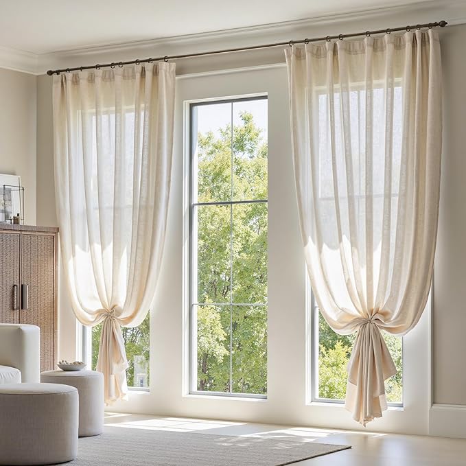 jinchan Beige Linen Blend Curtain 120 Inches Extra Long 1 Panel for Sliding Door, Light Filtering 100 Inches Extra Wide Patio Door Natural Drape with Rod Pocket Back Tab (100W x 120L, Ecru)