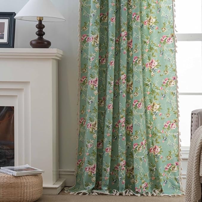 OYX Boho Curtains 84 Inch Length 2 Panels for Living Room, Bedroom Light Filtering Drapes, Farmhouse Vintage Country French Rustic Tassels Pattern Rod Pocket Aesthetic Decor Window Treatments