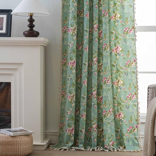 OYX Boho Curtains 84 Inch Length 2 Panels for Living Room, Bedroom Light Filtering Drapes, Farmhouse Vintage Country French Rustic Tassels Pattern Rod Pocket Aesthetic Decor Window Treatments