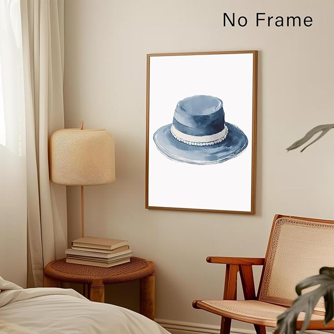 Cowboy Hat Canvas Wall Art Blue Hat Poster Blue Aesthetic Posters Trendy Aesthetic Art Abstract Watercolor Prints Modern Abstract Painting For Room Modern Minimalist Prints 16x24inch Frameless