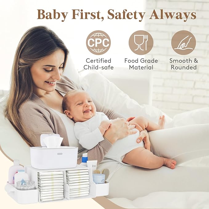 Lifewit 2Pcs Baby Diaper Caddy Organizer, Nursery Wipes Diaper Organizer for Changing Table, Storage for Diapers, Wipes, and More Baby Stuff, White