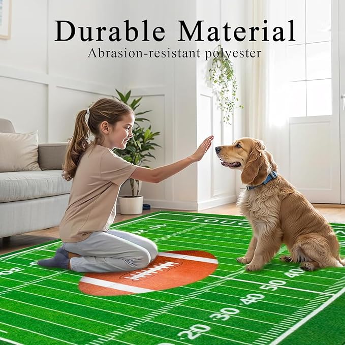 Football Field 3x5 Rug for Boys Bedroom Sports Rugs for Boys Room Decor, Soft Football Rug for Kids Playroom, Area Rug for Game Room or Man Cave Carpet