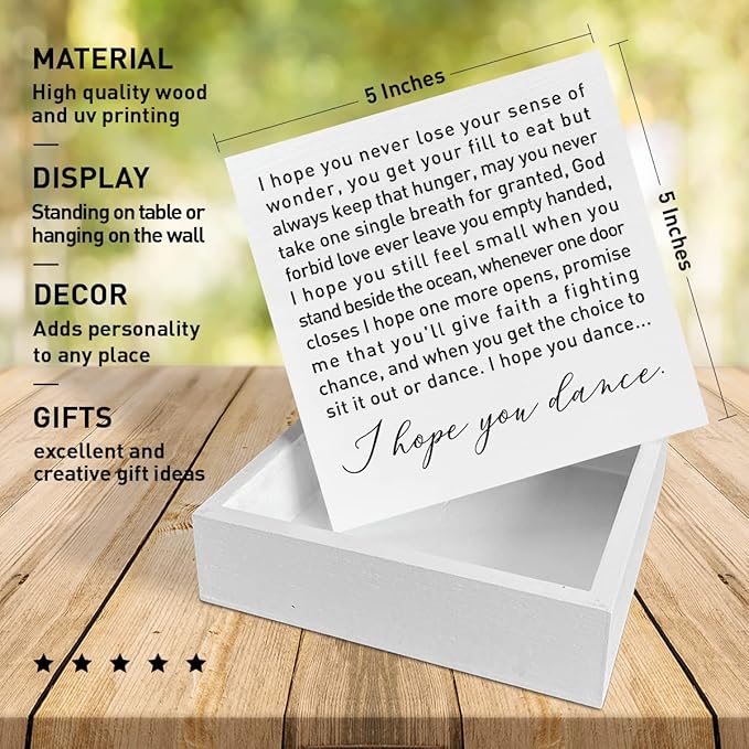 Nursery Desk Wooden Box Sign Decor - I Hope You Dance, Neutral Nursery Decor - Desk Decoration for Newborns, Kids, Boys, Girls - Baby Shower & Baptism Gift, Wedding Shower Gift
