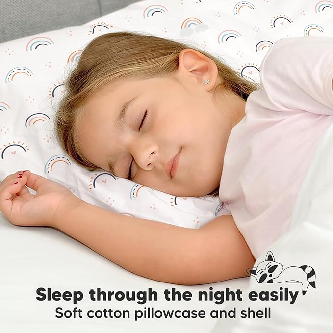 Toddler Pillow with Pillowcase - 13x18 My Little Dreamy Kids Travel Bed Pillows for Sleeping, Organic Cotton Small Pillowcase, Soft & Breathable, Machine Washable,Toddlers 2-5 years old(Jolly Rainbow)