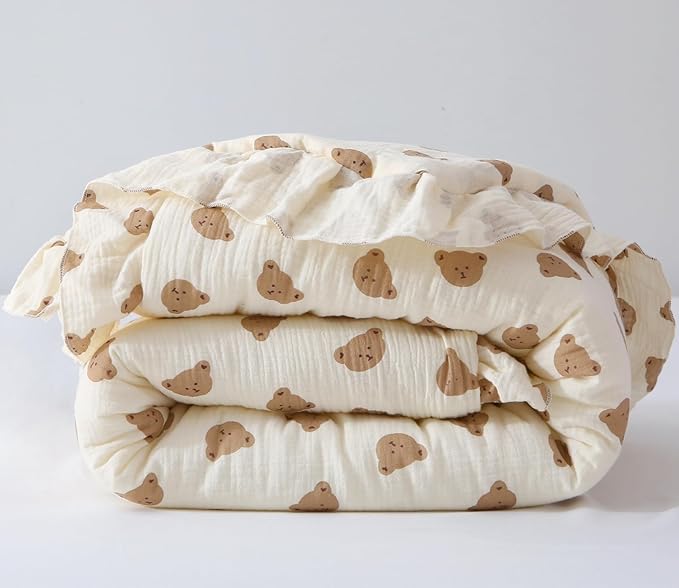 100% Cotton Muslin Crib Comforter/Quilt,Ultra Soft Cozy Reversible Baby Blanket,All Season Toddler Blankets for Boys and Girls, Machine Washable,41"x48"