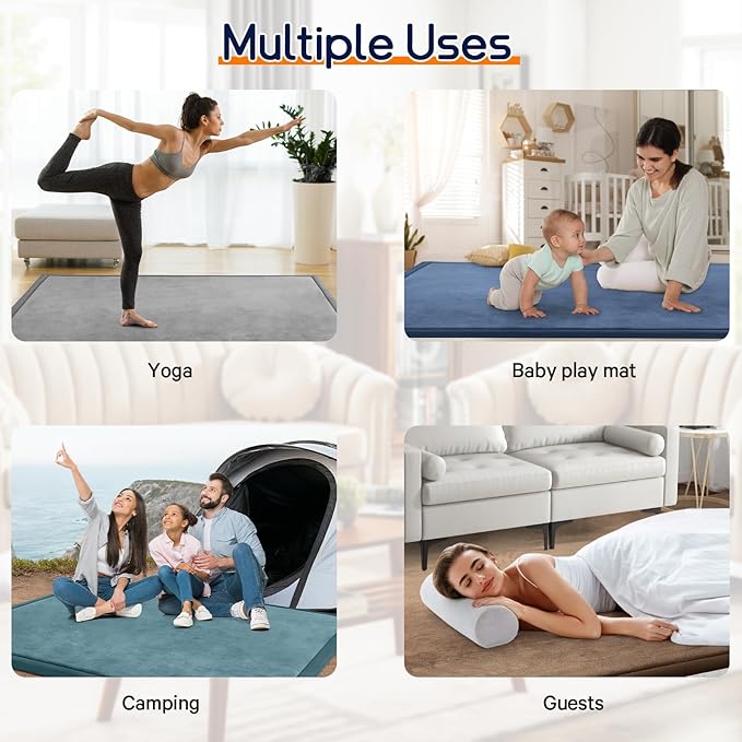 Baby Play Mat for Floor Tummy Time Mat Nursery Muscle Area Rug Playroom Rug Tatami 59"*71" Memory Foam 1.3" Thick Crawling For Babies,Toddlers, Infants, Kids,Floor(Beige)