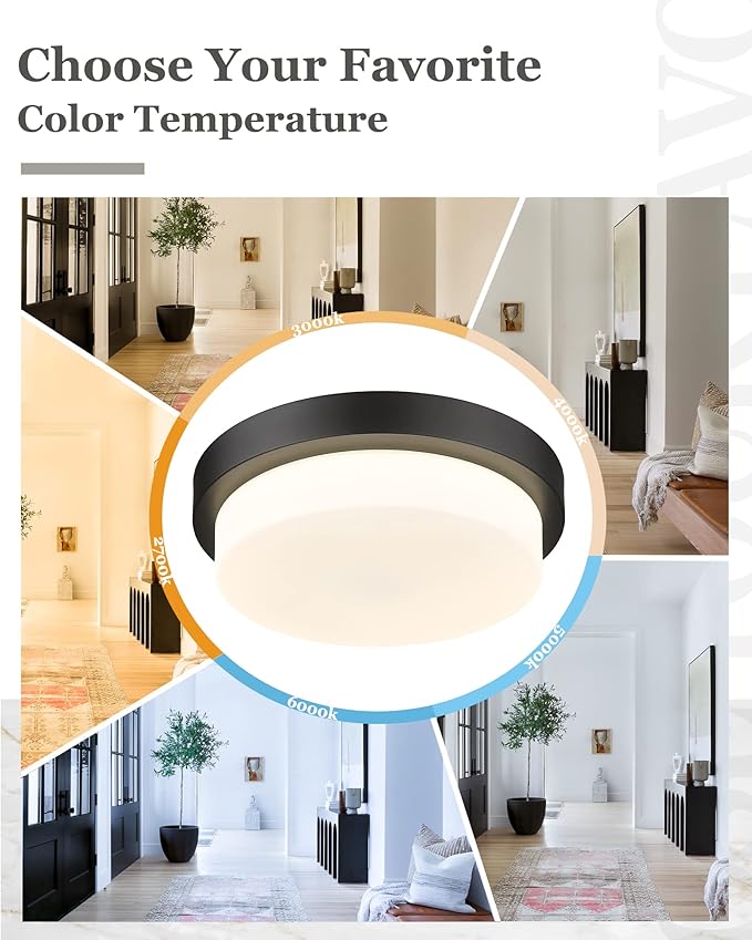 Black Flush Mount Ceiling Light, 13inch Close to Ceiling Light Fixtures 24W 2200lm Dimmable 2700K/3000K/4000K/5000K/6000K LED Ceiling Lamp for Bedroom Hallway Kitchen, AD-22008-L-BK