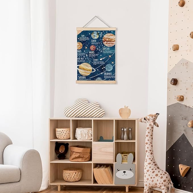 LUVADIAN Solar System Poster Wall Art, Space Decor for Boys Room, Outer Space Room Decor, Space Wall Decor, Space Classroom Decor, Planet Solar System Poster Hanger Frame, 12x16 Inches