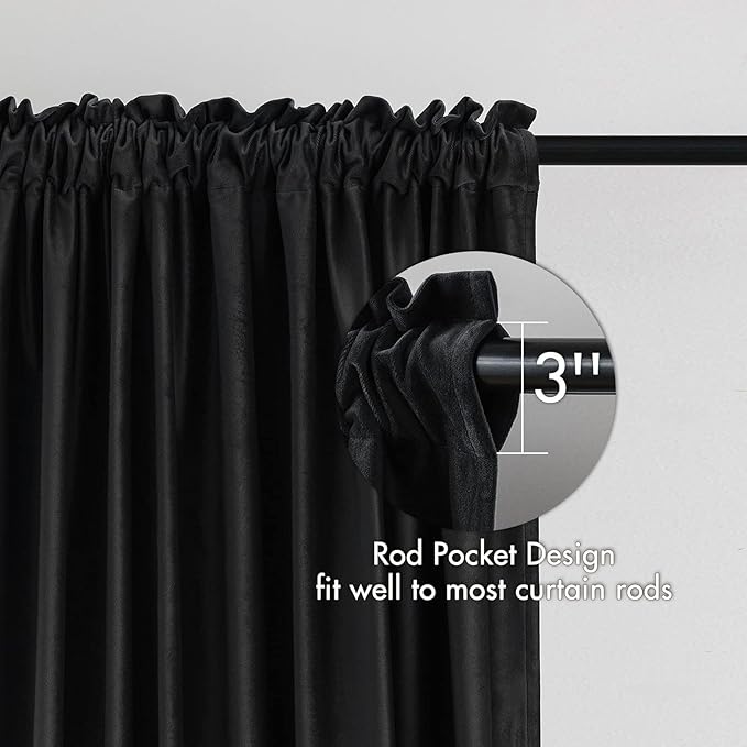MIULEE Black Velvet Curtains Thermal Insulated Blackout Halloween Curtain Drapes for Bedroom Living Room Darkening 90 Inches Long Curtains Panels Rod Pocket Set of 2