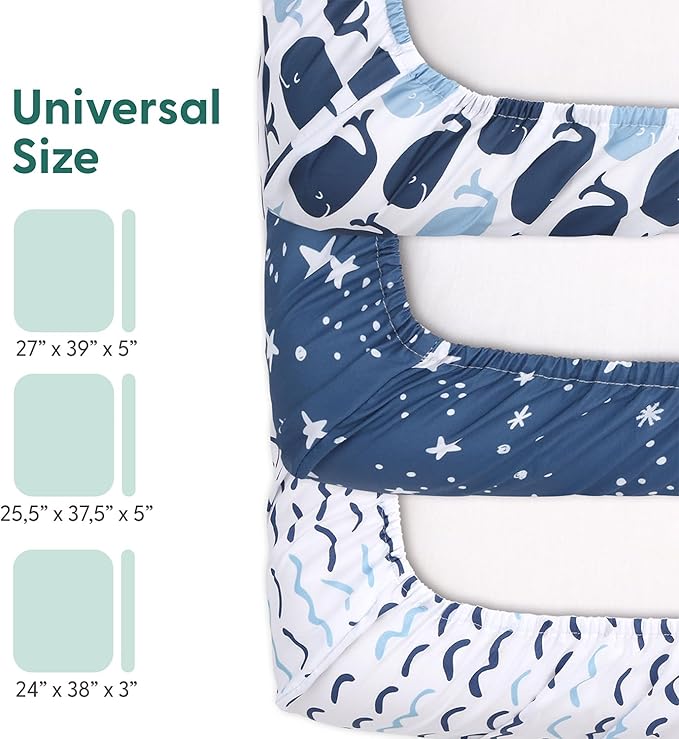The Peanutshell 3-Pack Fitted Playard Sheets - Soft & Breathable Baby Boy or Girl Mini Crib Sheets, Pack N Play Mattress, Fits Standard Playard Pack Play Mattresses - Nautical