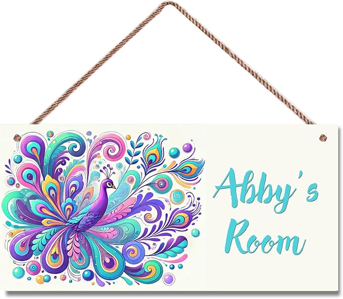 Personalized Sign Peacock Art Decor For Girls Bedroom Personalized Door Sign Wood Plaque Sign Wall Decor For Kids Room
