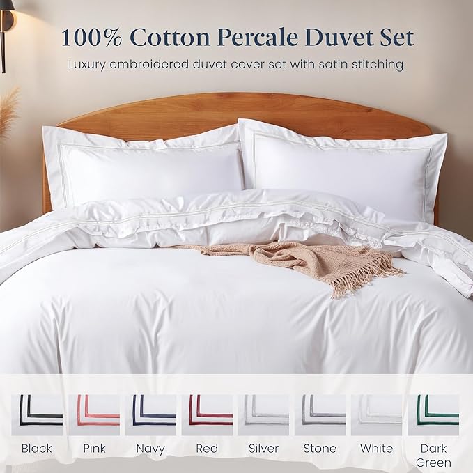 Ella Jayne California King Duvet Cover (3 Pieces), 100% Cotton Percale, King/Cali King, Breathable & Lightweight Cal King Duvet Cover (1 Piece) 106 x 90 Inches with 2 Pillow Shams (White Design)