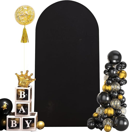 6.6FT Black Arch Backdrop Cover, Spandex Fitted Wedding Arch Stand Covers Round Top Chiara Stretchy Arch Backdrop Cover for Christmas Birthday Party Ceremony Banquet Decoration