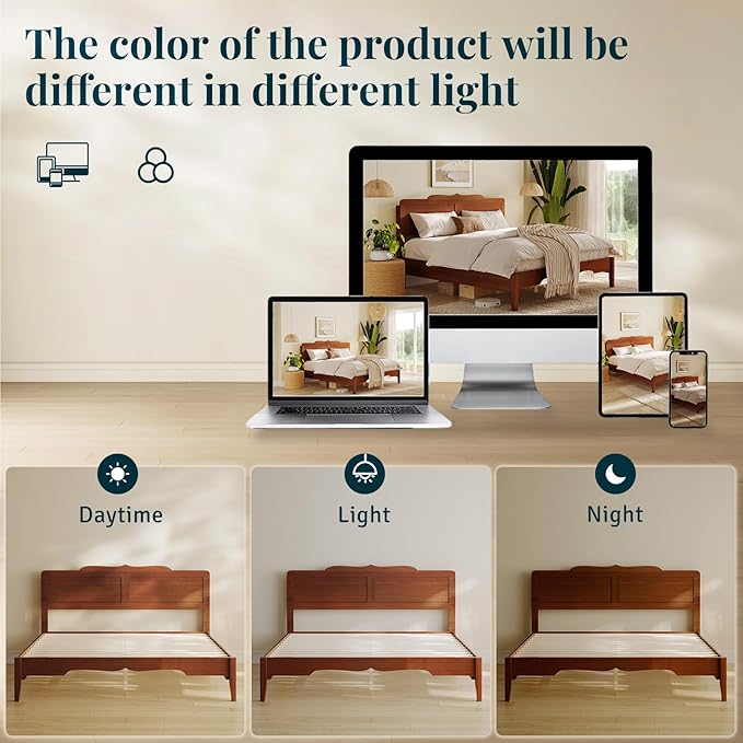 King Bed Frame and Headboard, Wooden Platform Bed with Wood Slats Support, Modern Bed Frame with Storage&Charging Station, No Box Spring Needed, Easy Assembly, Noise Free, Brown