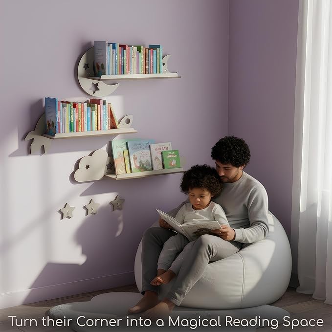 SYNOVA Nursery Book Shelves, Set of 3 Floating Shelves for Kids Room, Nursery Decor for Baby Room, Toddler Room Organizer, Kids and Baby Furniture, Playroom Decor