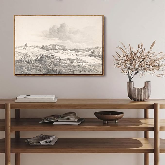 OIQArtOIQ Vintage Landscape Canvas Wall Art Framed Natural Scenery Painting Artwork Prints France Country Wilderness Farmhouse Decor Pictures Kitchen Bedroom Living Room Bathroom