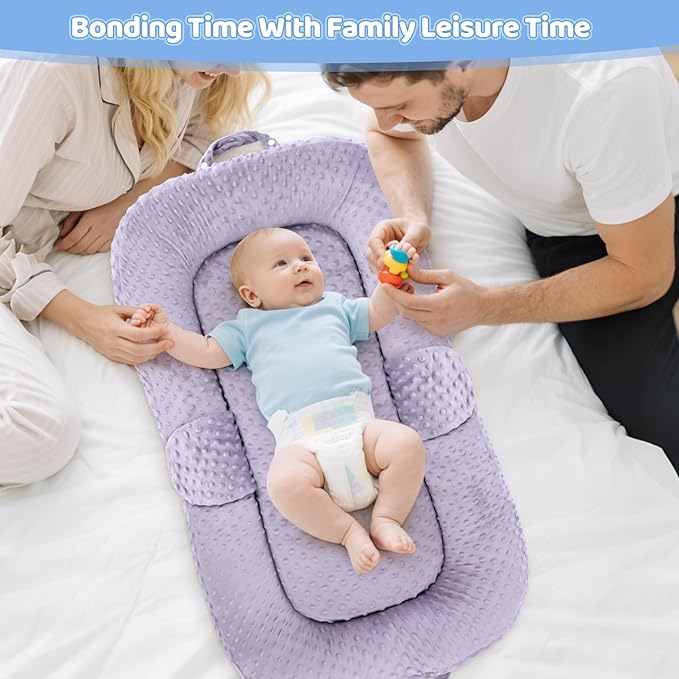 Baby Lounger Pillow- Portable Baby Lounger for Newborn, 0-24 Months,3-in-1 Baby Nest for Home and Travel, Foldable & Soft, CPC Certification Newborn Babies Essentials Gifts, Purple