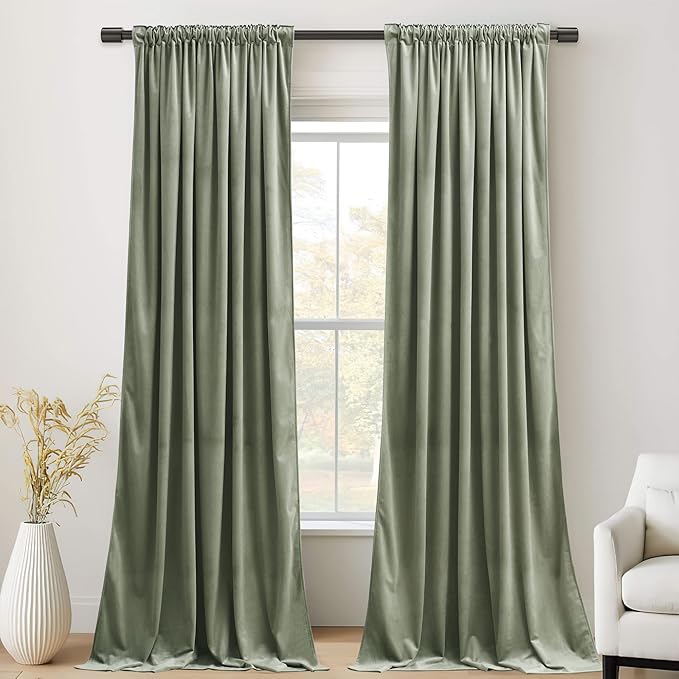 StangH Sage Green Curtains for Nursery Bedroom Soft Velvet Room Darkening Privacy Protect Window Drapes for Living Dining Room/Laundry/Office/Kids, W52 x L102, 2 Panels