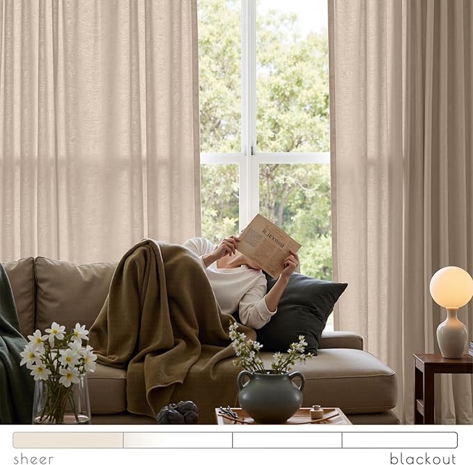 jinchan Taupe Linen Blend Curtains 90 inch Length 2 Panels for Bedroom Living Room, Light Filtering 50 inch Wide Farmhouse Drapes with Rod Pocket Back Tab(50W x 90L, Taupe)