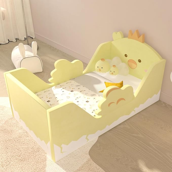 Toddler Beds, Child Bed for Kids with Extra Safty Broad, Standard Crib Size Animal Toddler Bed, Certified Fabric Toddler Beds,Toddler Floor Beds (Chick)