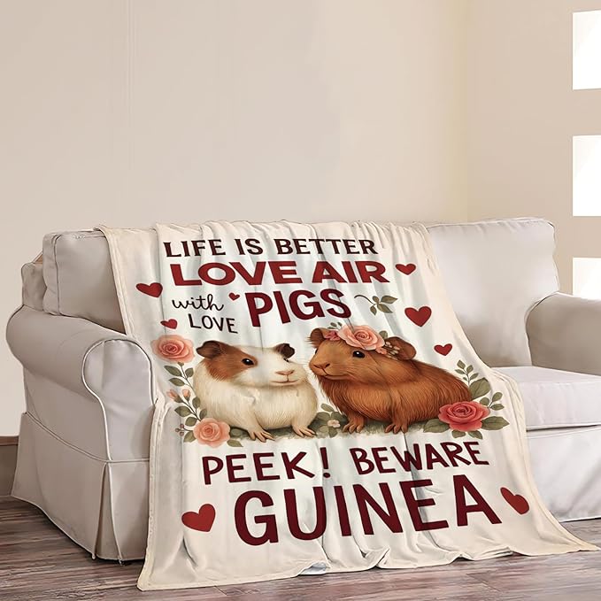 Cute Guinea Pig Throw Blanket Soft Cozy Fleece Fuzzy Plush Warm Stuff Bedding Blanket for Boys Girls Kids Adult Men Women 50"X60"