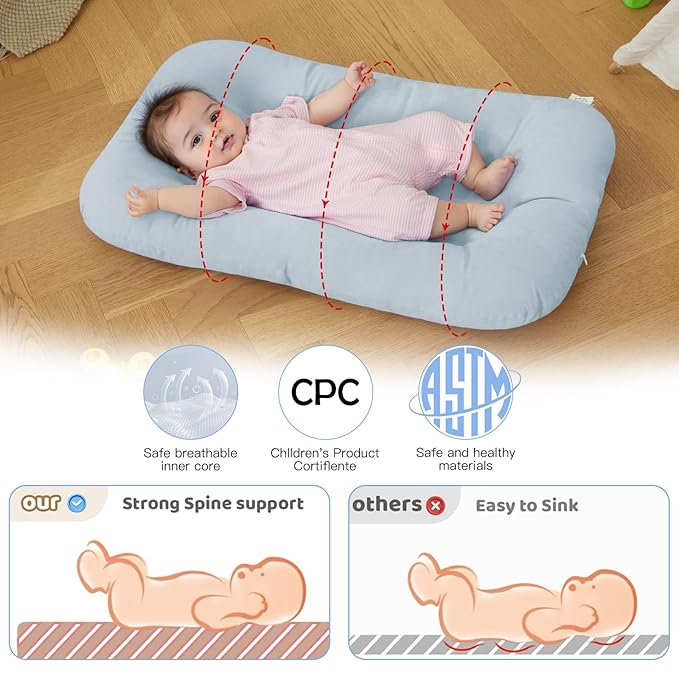 Baby Lounger for Newborn, Bionic Design Baby Lounger, Soft Organic Cotton Breathable Lounger for Infants 0-18 Months (Grayinsh Blue)
