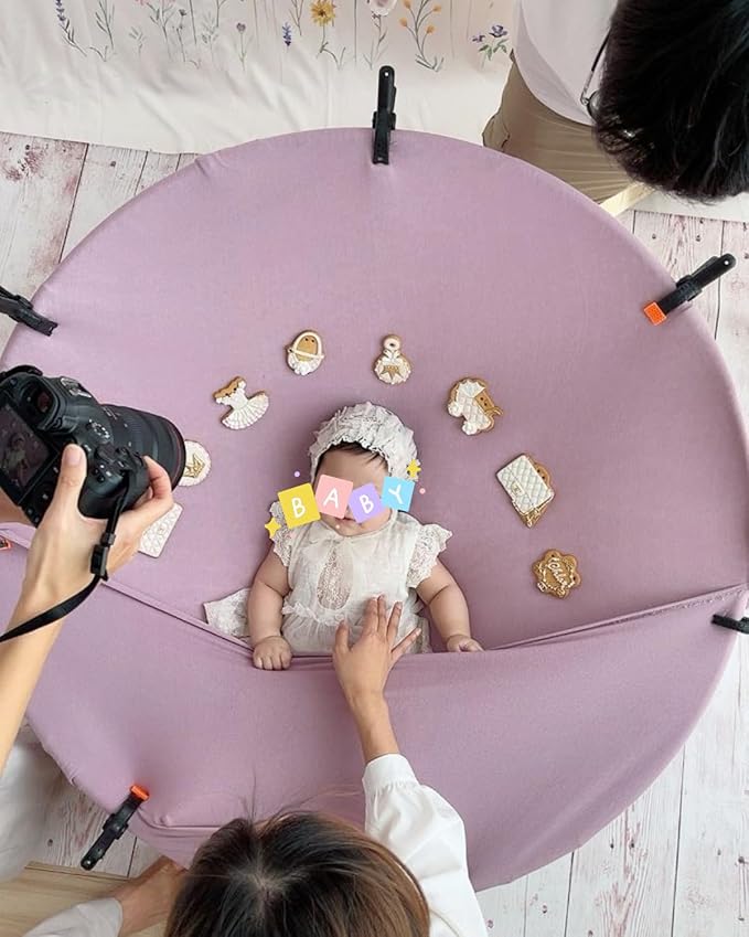 Newborn Photography Stand 6 Clamps Stainless Steel Baby Posing Table Photoshoot Stand Backdrop Holder Infan Round Background Station Travel Stand Pack Quick Assembly for Newborn Photo Props & Studio