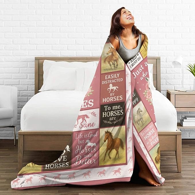 Horse Blanket Farm Horses Throw Blanket Fuzzy Plush Super Fleece Plush Soft Cozy Warm Stuff Bedding Toddler Nursery Baby Blankets Gifts for Boys Girls Kids Adult Men Women 50"X60"