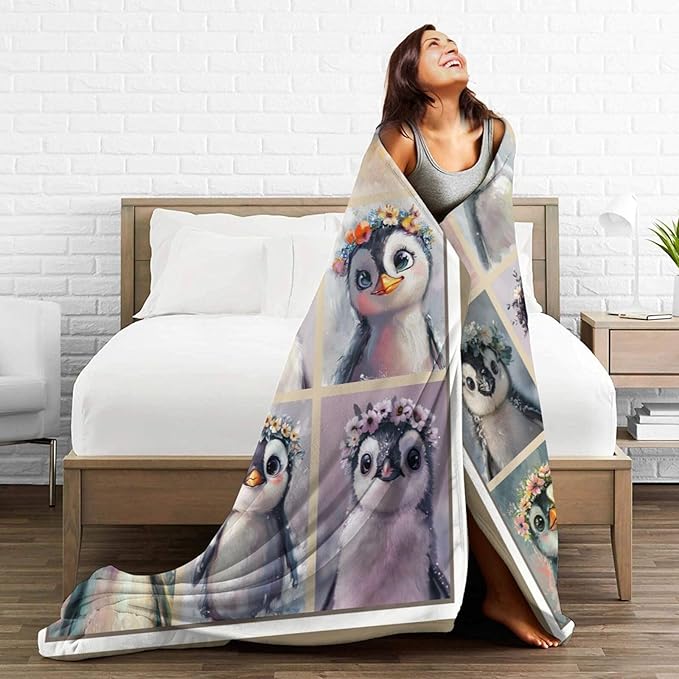 Penguin Blanket Cute Animal Throw Blanket Flannel Stuff Merch Cozy Decor Fleece Plush Fuzzy Warm Soft Lightweight Bedding Gifts for Penguin Lover Women Men Girls Boy Couch 80"X60"