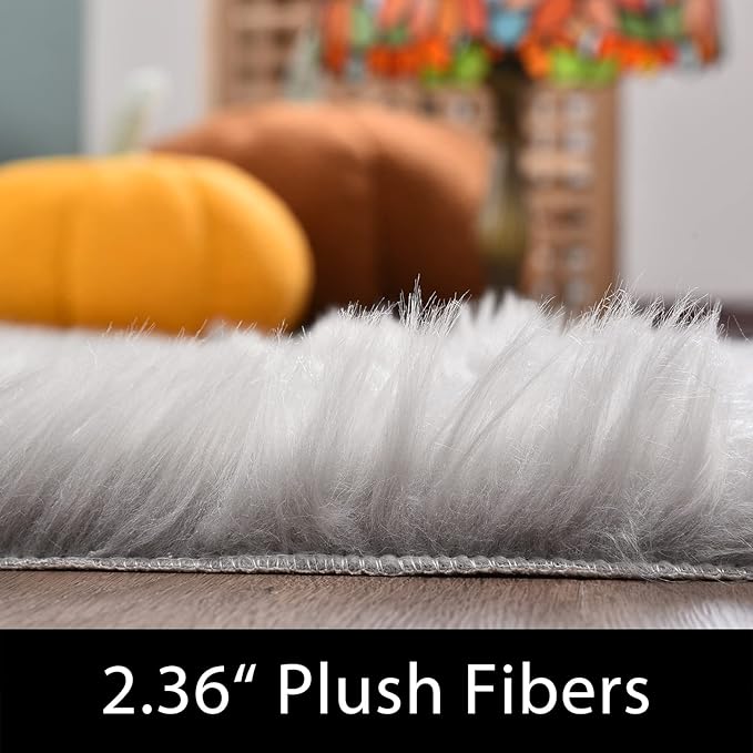 Latepis Grey Area Round Area 5ft Circle Fur Rug for Living Room Bedroom Rugs Faux Sheepskin Rug Washable Fluffy Plush Furry Rugs Home Deocr