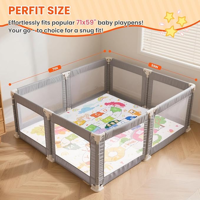 Baby Play Mat for Floor,71x59 Inch Soft Padding Crawling Mat, Foldable and Machine Washable, Thick for Babies & Toddlers,Animal School