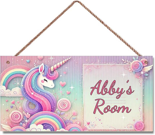 Personalized Sign Colorful Unicorn Rerto Sign Wall Art Decor For Kids Room Custom Name Rainbow Door Décor For Little Man Cave Girls Bedroom Home Kitchen Garden Yard