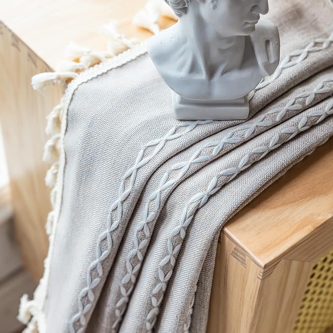 Deeprove Taupe Boho Tassel Valance for Cafe Kitchen Decor, Bohemian Farmhouse Cream Cotton Linen Short Curtains French Country Window Treatments Tier Panel, W52 x L18, 1 Piece