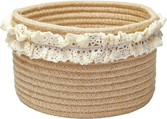 Yimi's Dream Basket for Gifts, Small Cute Round Baskets for Baby, Wedding, Birthday, Mini Decorative Jute Rope Baskets for Home Decor (Brown, 8"x 8"x 5")