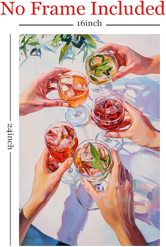 Cheers Canvas Wall Art Bar Cart Wall Art Wine Cheers Painting Cocktail Prints Cocktail Prints Trendy Alcoholic Painting Alcoholic Beverage Poster Funky Bar Cart Picture For Room 16x24inch No Frame