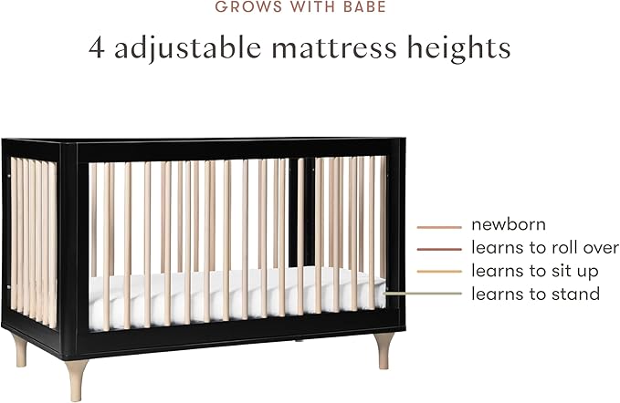 Babyletto Lolly 3-in-1 Convertible Crib with Toddler Bed Conversion Kit in Black and Washed Natural, Greenguard Gold Certified