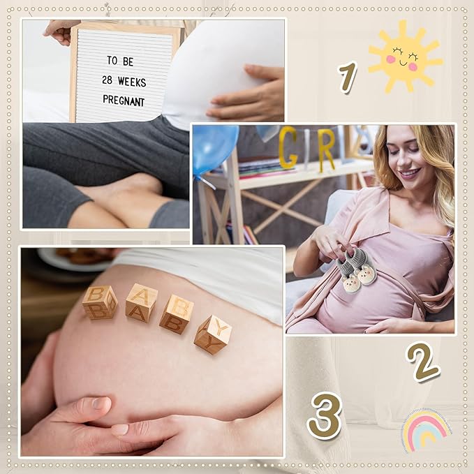 9 Pcs Pregnancy Announcement Set Pregnancy Reveal Ideas Felt Letter Board Baby Bodysuit Booties Photo Frame Bear Plush Wood Blocks for Coming Soon Baby Announcement(White)