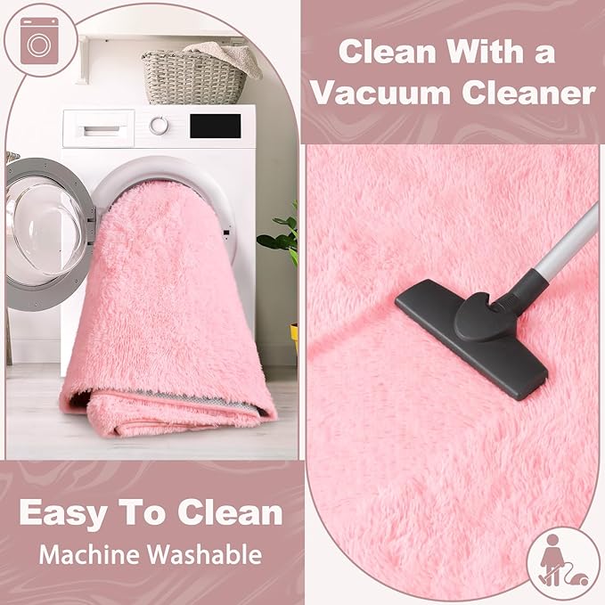 EVOIONOS Pink Hexagon Rug for Princess Tent, Fluffy Area Rug for Kids Room, 4x4.6 Feet for Girls Tent, Furry Soft Nursery Rug, Fuzzy Plush Carpet for Teen Girls Bedroom