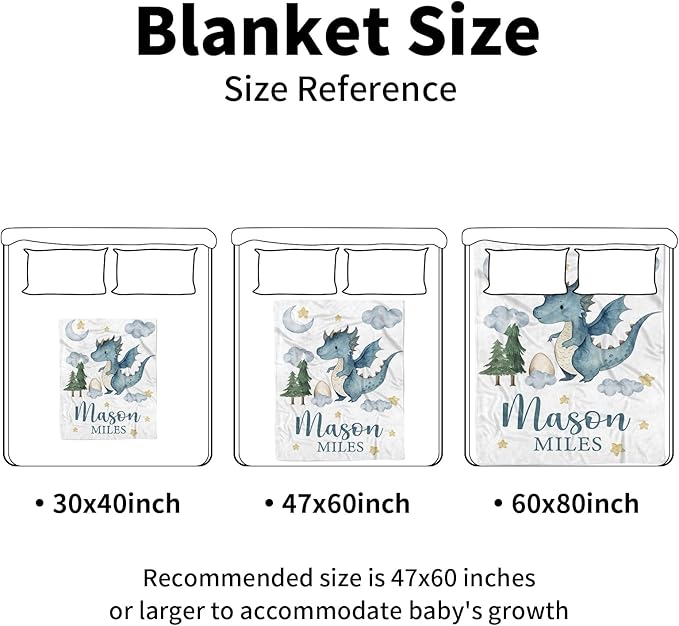Personalized Baby Blankets for Boys Girls, Custom Name Blue Dinosaur Baby Blanket, Soft Receiving Blanket for Newborns and Toddlers, Ideal for Baby Showers and Nursery Decor