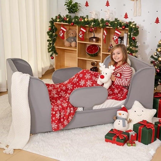 DoCred Toddler Bed - Toddler Floor Bed Frame with Removable Guard Rails, Kids Beds for Ages 2-7 Years, Kid Beds for Girls and Boys, Standard Crib Size(Mattress Not Included)
