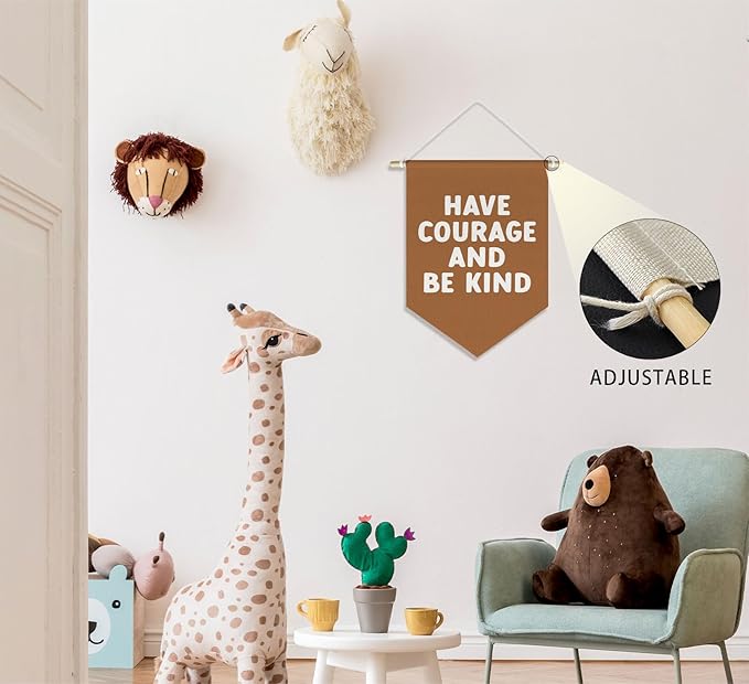Be Kind Kids Room Nursery Classroom Toddler Room Playroom Decor, Motivational Kindness Wall Art Decor Hanger, Have Courage and Be Kind Banner Pennant Canvas, 15x11in