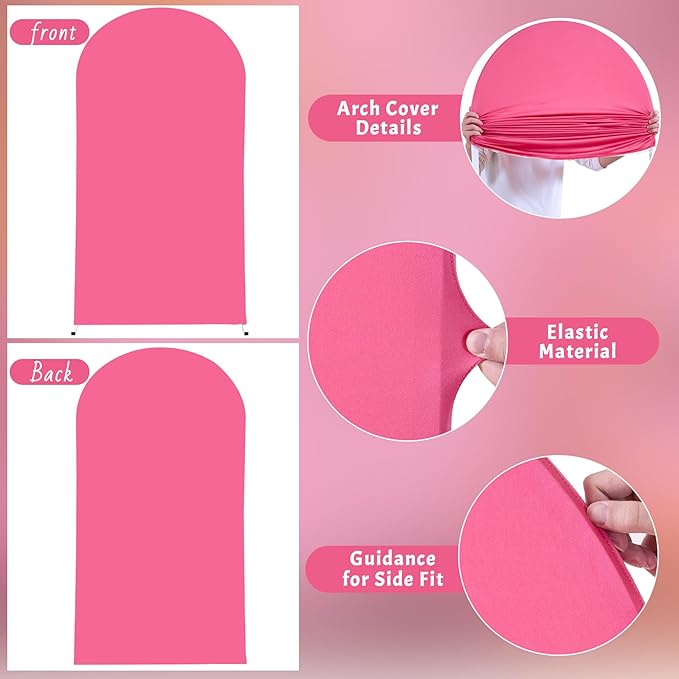 Hot Pink Arch Cover, 6.6FT Spandex Fitted Wedding Arch Stand Covers Round Top Chiara Backdrop Cover for Birthday Party Ceremony Banquet Decoration